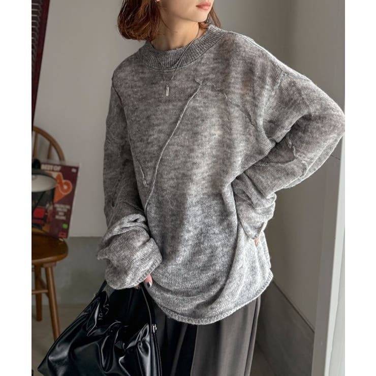 “ゆるっと”が叶える、1秒垢抜け！モヘアタッチシアー変形タック柄ニット（長袖） | Classical Elf  | 詳細画像2 