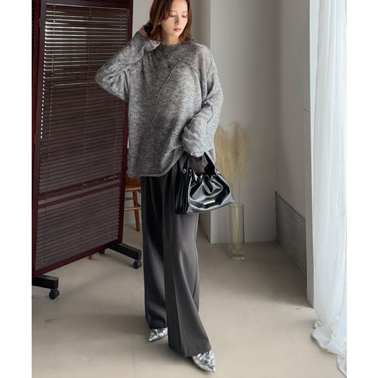 “ゆるっと”が叶える、1秒垢抜け！モヘアタッチシアー変形タック柄ニット（長袖） | Classical Elf  | 詳細画像3 