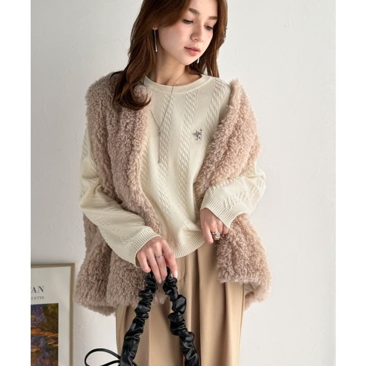 大人のためのコンパクトニット。胸刺繍ショート丈ケーブル編みニット（長袖） | Classical Elf  | 詳細画像4 