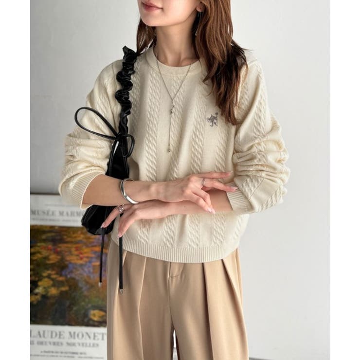 大人のためのコンパクトニット。胸刺繍ショート丈ケーブル編みニット（長袖） | Classical Elf  | 詳細画像5 