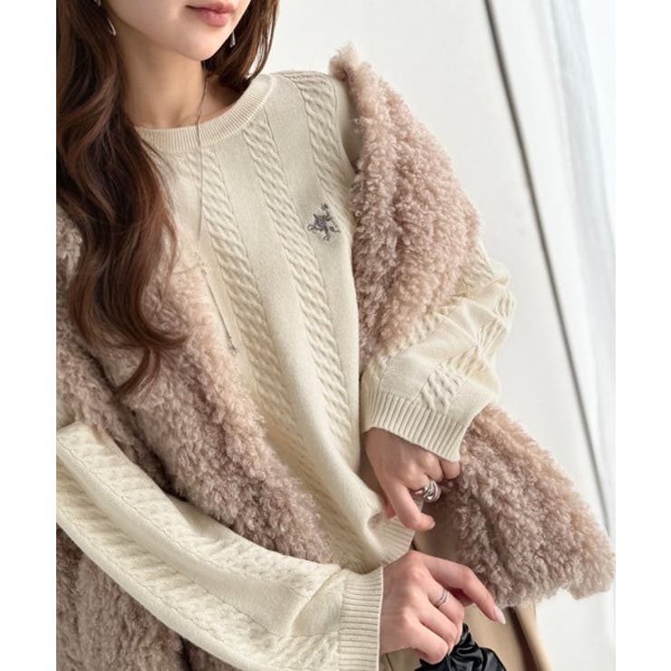 大人のためのコンパクトニット。胸刺繍ショート丈ケーブル編みニット（長袖） | Classical Elf  | 詳細画像6 