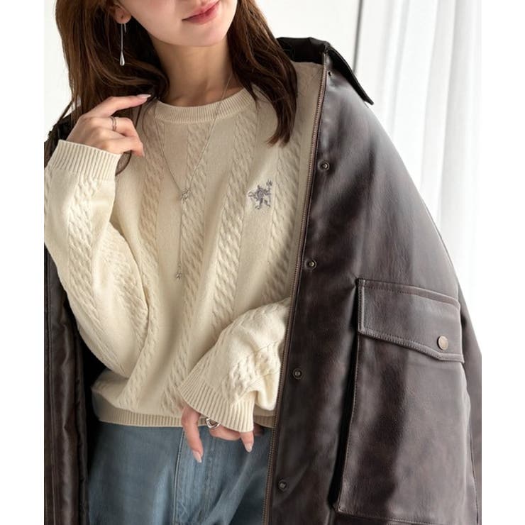 大人のためのコンパクトニット。胸刺繍ショート丈ケーブル編みニット（長袖） | Classical Elf  | 詳細画像10 