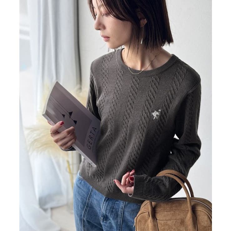 大人のためのコンパクトニット。胸刺繍ショート丈ケーブル編みニット（長袖） | Classical Elf  | 詳細画像14 