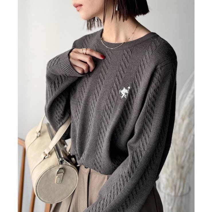 大人のためのコンパクトニット。胸刺繍ショート丈ケーブル編みニット（長袖） | Classical Elf  | 詳細画像18 