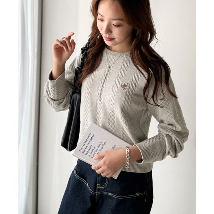 大人のためのコンパクトニット。胸刺繍ショート丈ケーブル編みニット（長袖） | Classical Elf  | 詳細画像26 