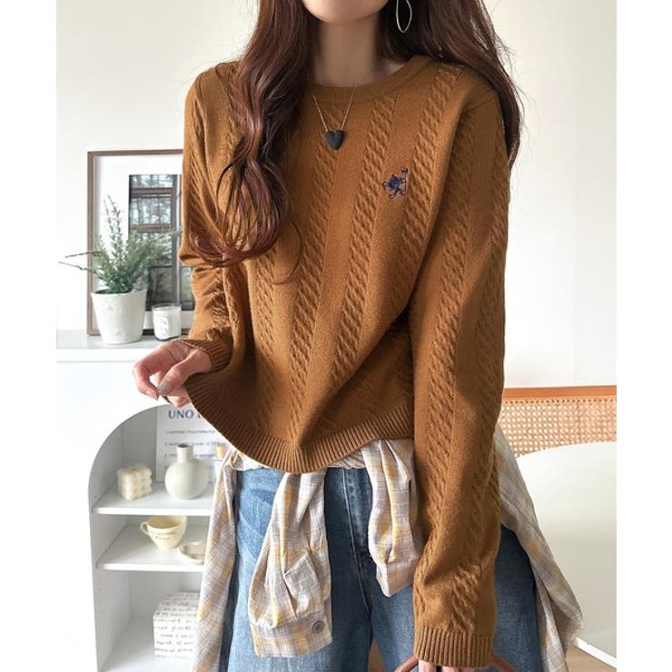 大人のためのコンパクトニット。胸刺繍ショート丈ケーブル編みニット（長袖） | Classical Elf  | 詳細画像42 