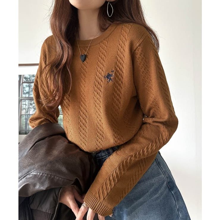 大人のためのコンパクトニット。胸刺繍ショート丈ケーブル編みニット（長袖） | Classical Elf  | 詳細画像43 