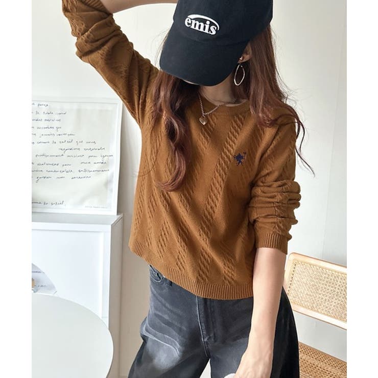 大人のためのコンパクトニット。胸刺繍ショート丈ケーブル編みニット（長袖） | Classical Elf  | 詳細画像47 