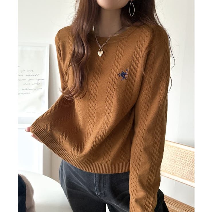 大人のためのコンパクトニット。胸刺繍ショート丈ケーブル編みニット（長袖） | Classical Elf  | 詳細画像48 