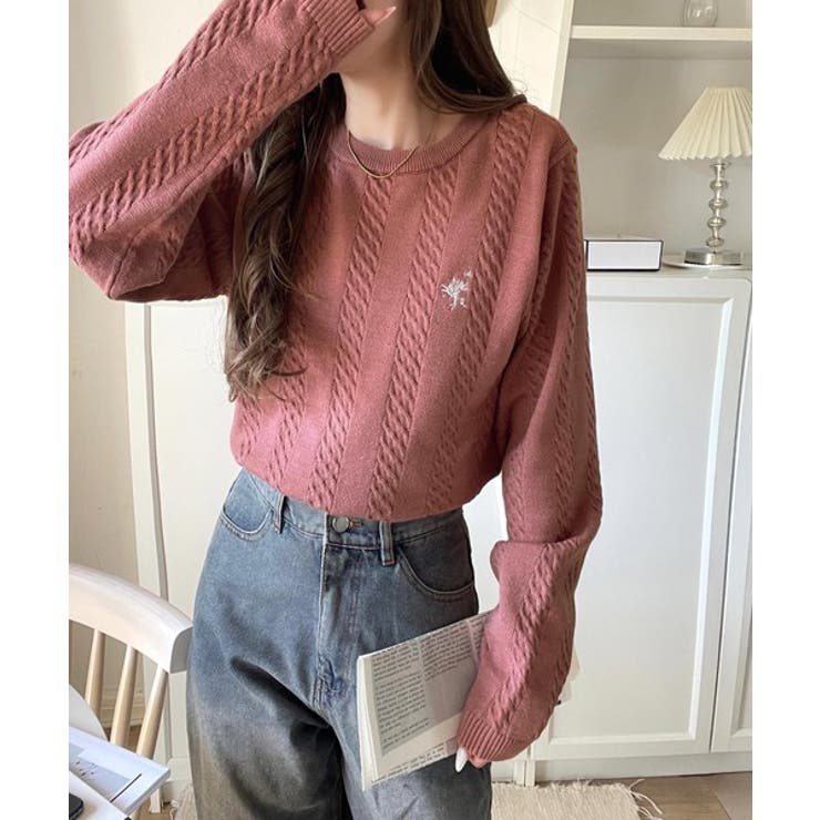 大人のためのコンパクトニット。胸刺繍ショート丈ケーブル編みニット（長袖） | Classical Elf  | 詳細画像49 