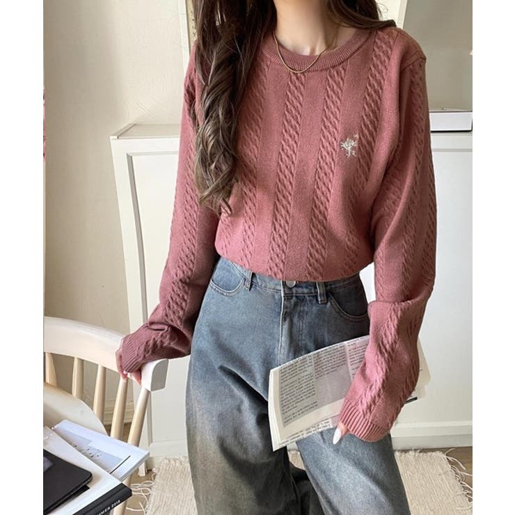 大人のためのコンパクトニット。胸刺繍ショート丈ケーブル編みニット（長袖） | Classical Elf  | 詳細画像50 