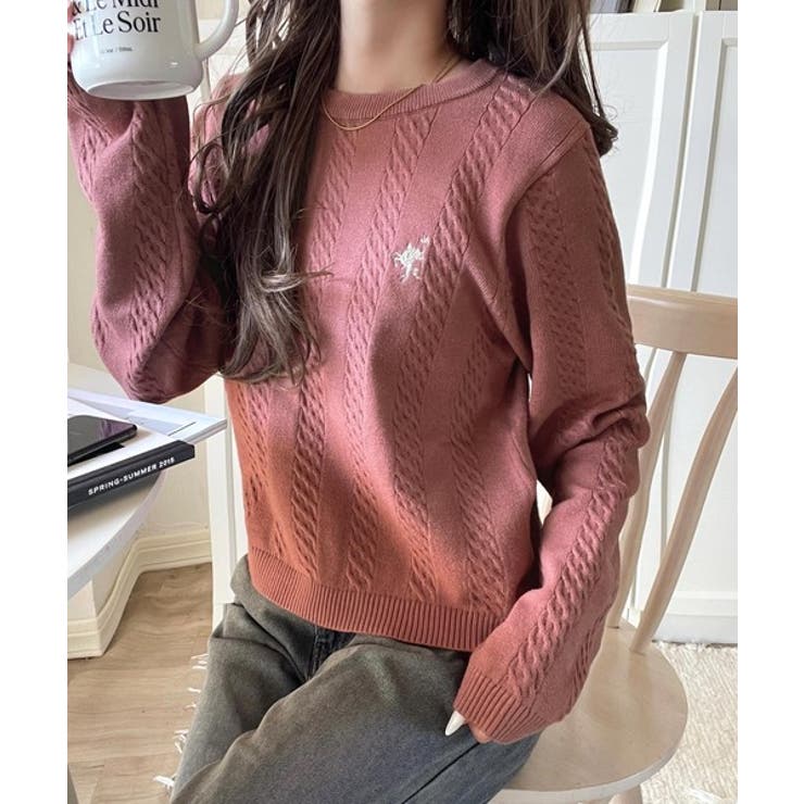 大人のためのコンパクトニット。胸刺繍ショート丈ケーブル編みニット（長袖） | Classical Elf  | 詳細画像51 