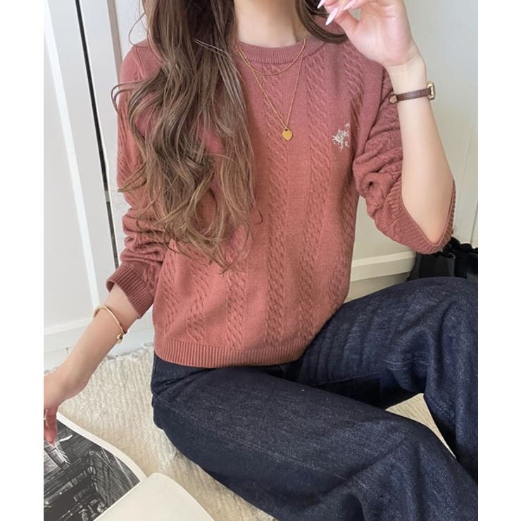 大人のためのコンパクトニット。胸刺繍ショート丈ケーブル編みニット（長袖） | Classical Elf  | 詳細画像52 