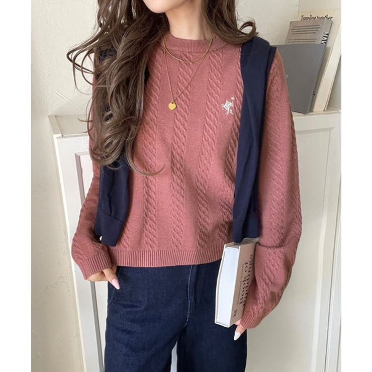 大人のためのコンパクトニット。胸刺繍ショート丈ケーブル編みニット（長袖） | Classical Elf  | 詳細画像53 