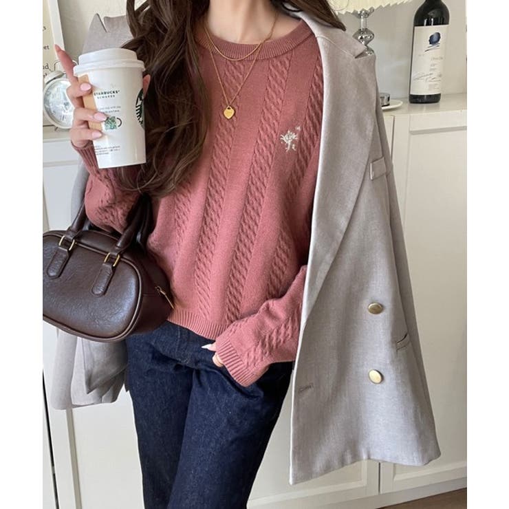 大人のためのコンパクトニット。胸刺繍ショート丈ケーブル編みニット（長袖） | Classical Elf  | 詳細画像54 