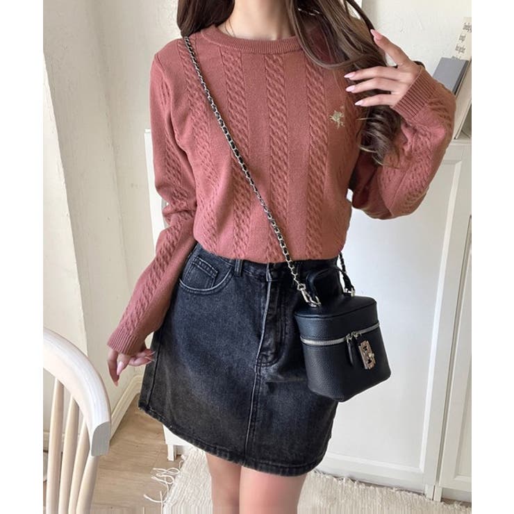 大人のためのコンパクトニット。胸刺繍ショート丈ケーブル編みニット（長袖） | Classical Elf  | 詳細画像55 