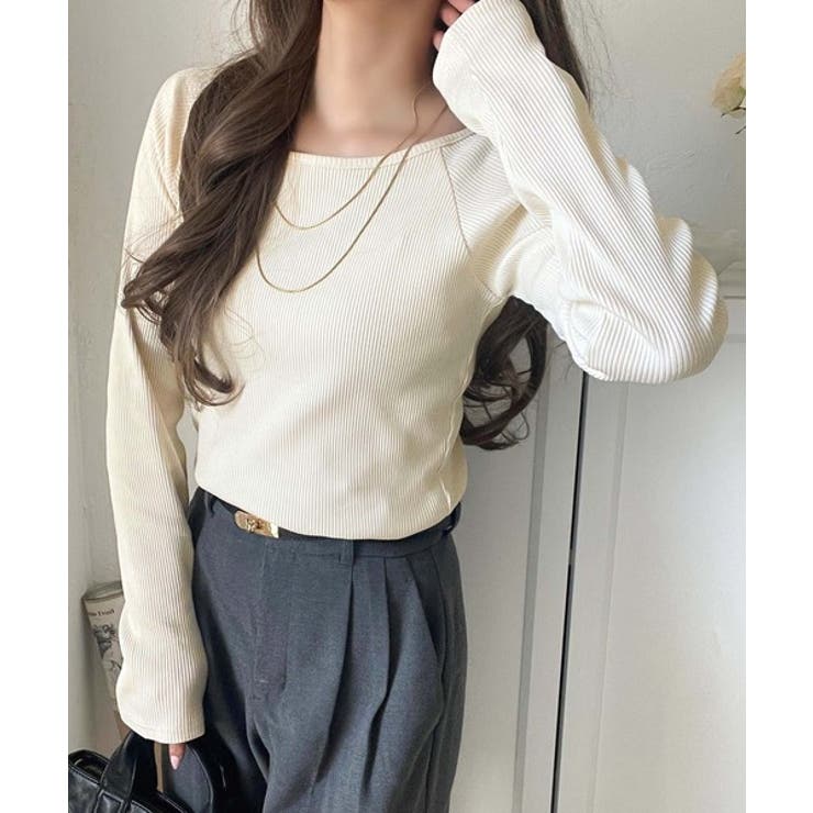 デコルテラインを美しく演出。クルーネックリブトップス（長袖） | Classical Elf  | 詳細画像13 
