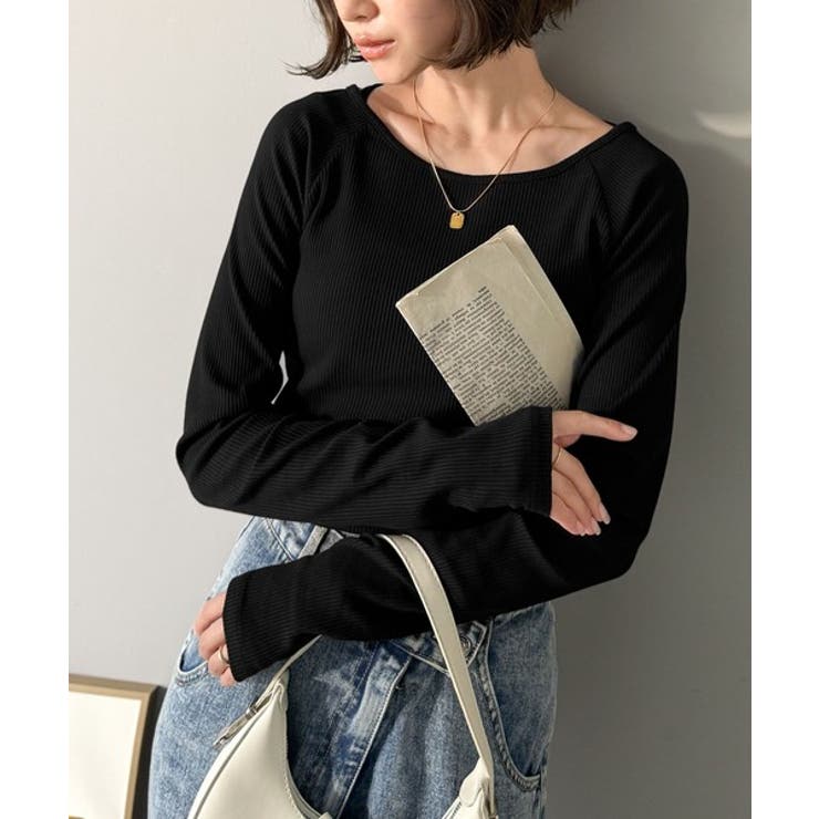 ブラック | デコルテラインを美しく演出。クルーネックリブトップス（長袖） | Classical Elf 