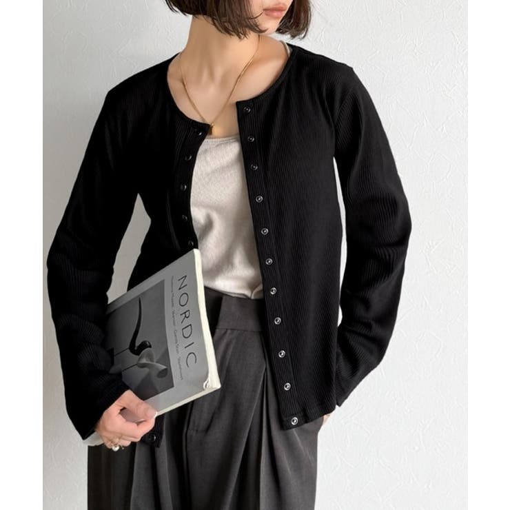ブラック | 前後2wayドットボタンRIBカーディガン | Classical Elf 