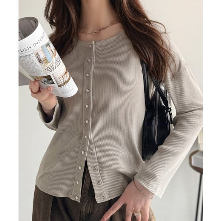 ライトグレー | 前後2wayドットボタンRIBカーディガン | Classical Elf 