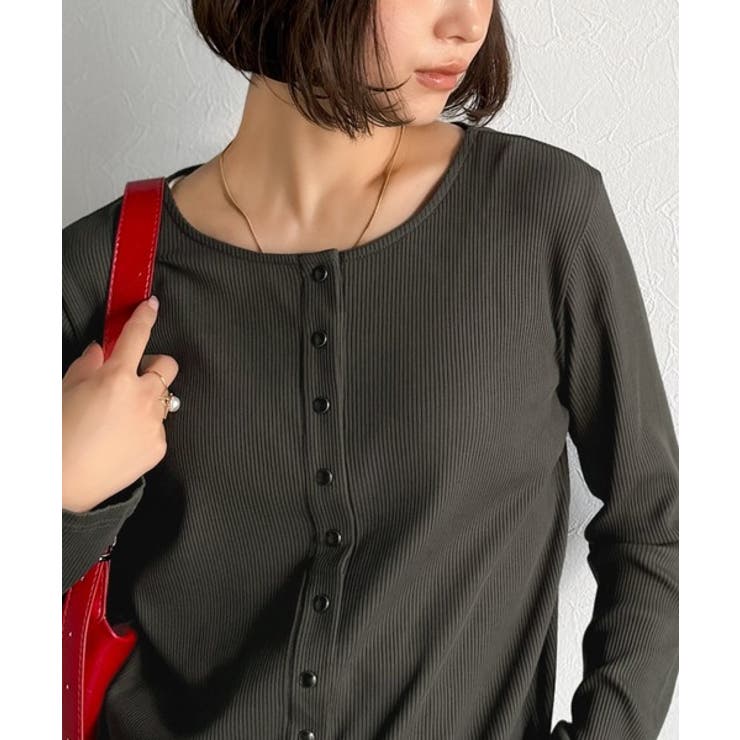 チャコール | 前後2wayドットボタンRIBカーディガン | Classical Elf 