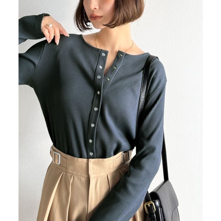 ブルー | 前後2wayドットボタンRIBカーディガン | Classical Elf 