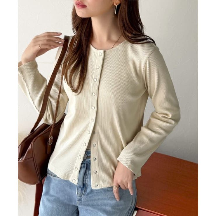 アイボリー | 前後2wayドットボタンRIBカーディガン | Classical Elf 