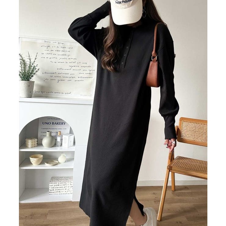 リラックス感とお洒落を両立。2wayヘンリーネックリブワンピース（ロング丈） | Classical Elf  | 詳細画像2 