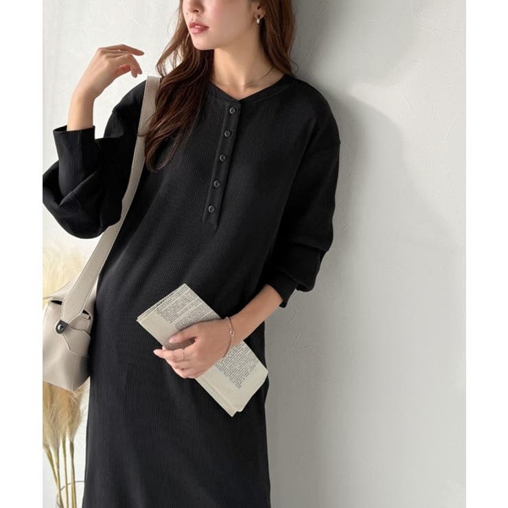 リラックス感とお洒落を両立。2wayヘンリーネックリブワンピース（ロング丈） | Classical Elf  | 詳細画像4 