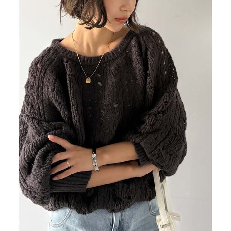 チャコール | 着るだけで上級者見えが叶う1枚♪ポコポコ透かし編みニットPO | Classical Elf 