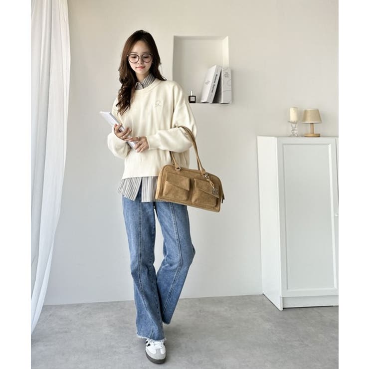 シンプルながらも洗練されたデザインで、こなれ感。胸刺繍スウェット見えコクーンニッ… | Classical Elf  | 詳細画像5 