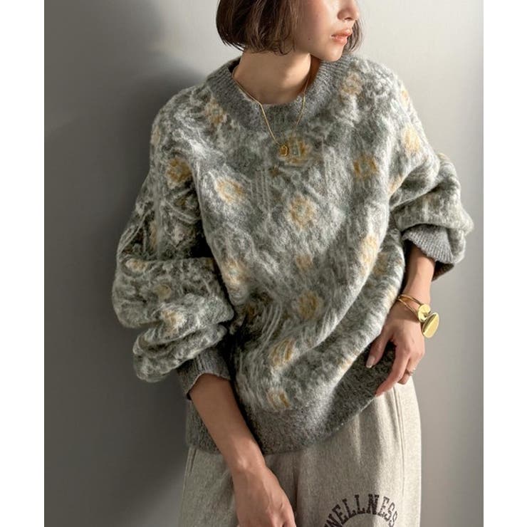 ヴィンテージライクなデザインで上級見え◎アンティークラグモチーフ柄ニットPO | Classical Elf  | 詳細画像15 