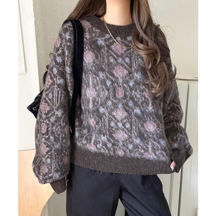 ヴィンテージライクなデザインで上級見え◎アンティークラグモチーフ柄ニットPO | Classical Elf  | 詳細画像26 