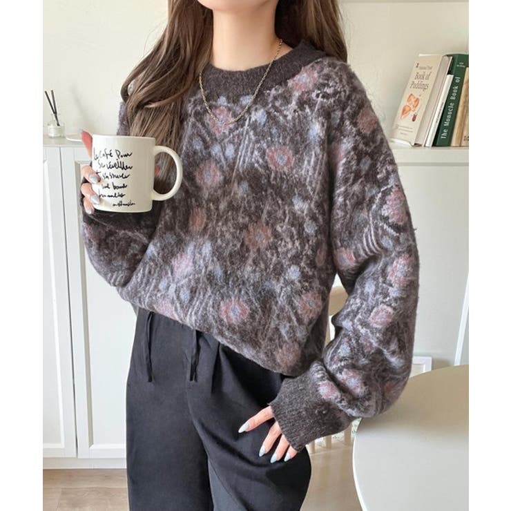 ヴィンテージライクなデザインで上級見え◎アンティークラグモチーフ柄ニットPO | Classical Elf  | 詳細画像27 