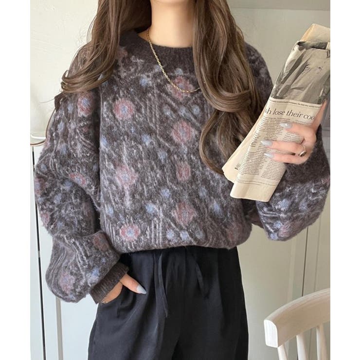 ヴィンテージライクなデザインで上級見え◎アンティークラグモチーフ柄ニットPO | Classical Elf  | 詳細画像28 