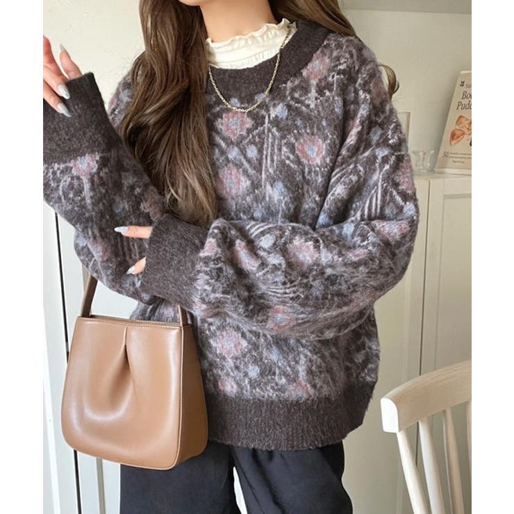 ヴィンテージライクなデザインで上級見え◎アンティークラグモチーフ柄ニットPO | Classical Elf  | 詳細画像29 