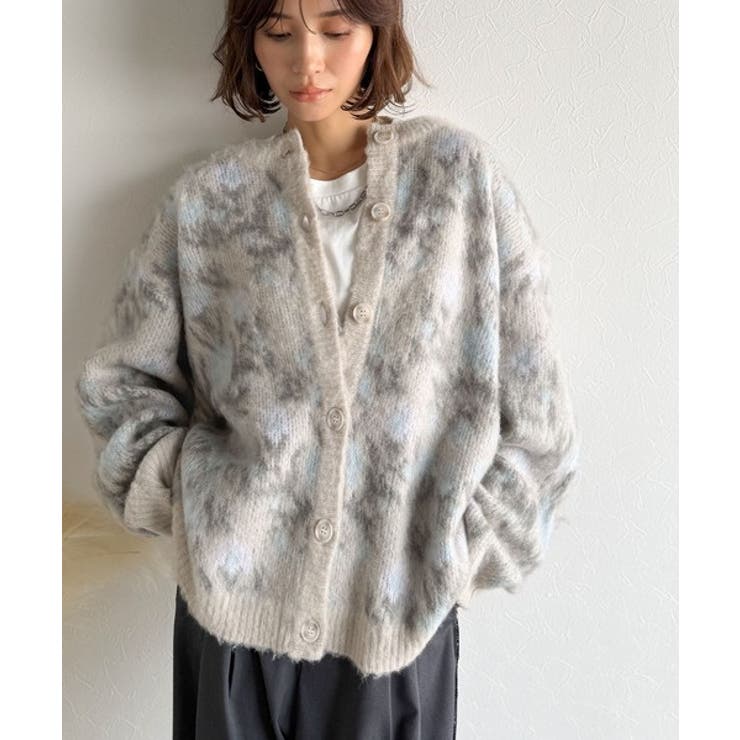 ライトグレー | 大人可愛いヴィンテージ調。モヘアタッチ前後2wayアンティークラグモチーフ柄ニッ… | Classical Elf 