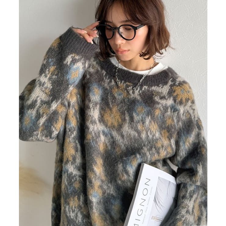 大人可愛いヴィンテージ調。モヘアタッチ前後2wayアンティークラグモチーフ柄ニッ… | Classical Elf  | 詳細画像24 