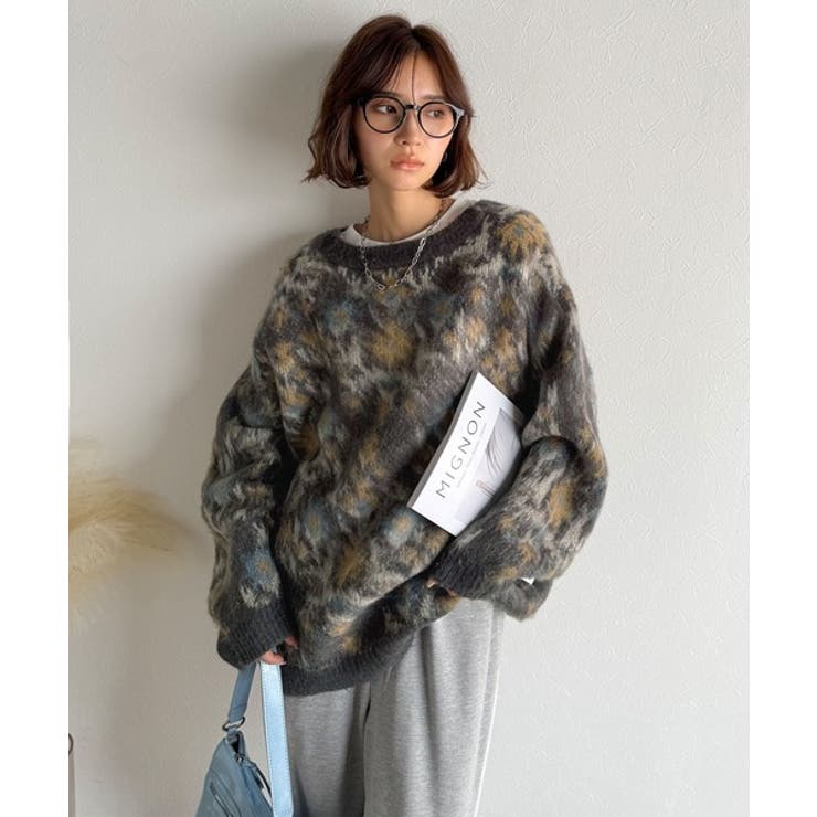 大人可愛いヴィンテージ調。モヘアタッチ前後2wayアンティークラグモチーフ柄ニッ… | Classical Elf  | 詳細画像26 