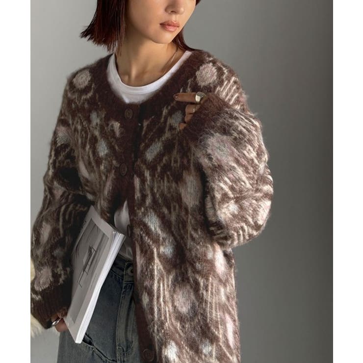 ブラウン | 大人可愛いヴィンテージ調。モヘアタッチ前後2wayアンティークラグモチーフ柄ニッ… | Classical Elf 