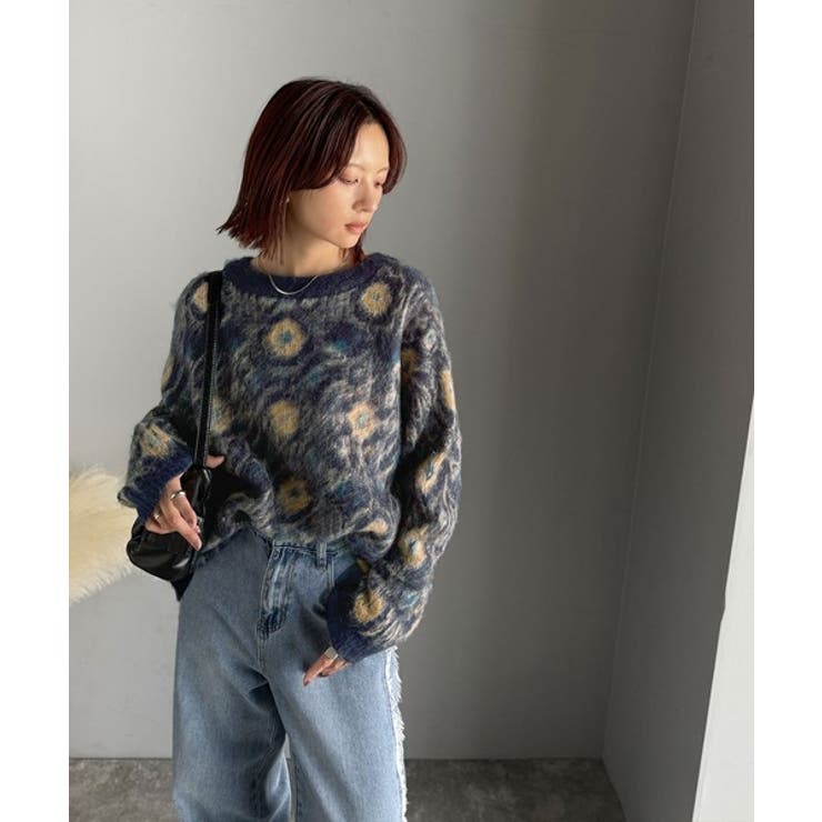 大人可愛いヴィンテージ調。モヘアタッチ前後2wayアンティークラグモチーフ柄ニッ… | Classical Elf  | 詳細画像51 