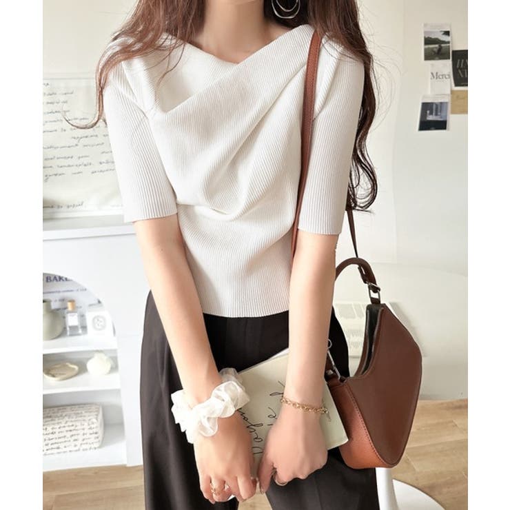 1枚で雰囲気美人。暑い日も、やっぱり上品でいたい。5分袖ドレープニット（半袖） | Classical Elf  | 詳細画像5 