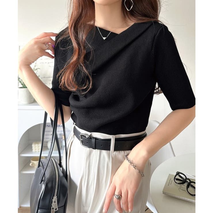 1枚で雰囲気美人。暑い日も、やっぱり上品でいたい。5分袖ドレープニット（半袖） | Classical Elf  | 詳細画像14 