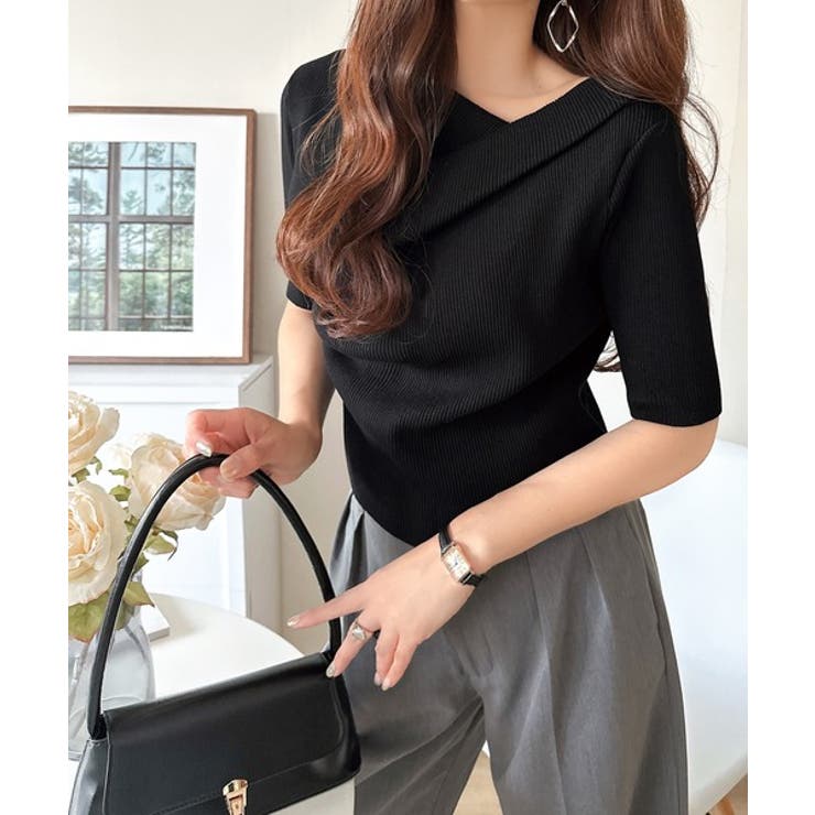 1枚で雰囲気美人。暑い日も、やっぱり上品でいたい。5分袖ドレープニット（半袖） | Classical Elf  | 詳細画像17 