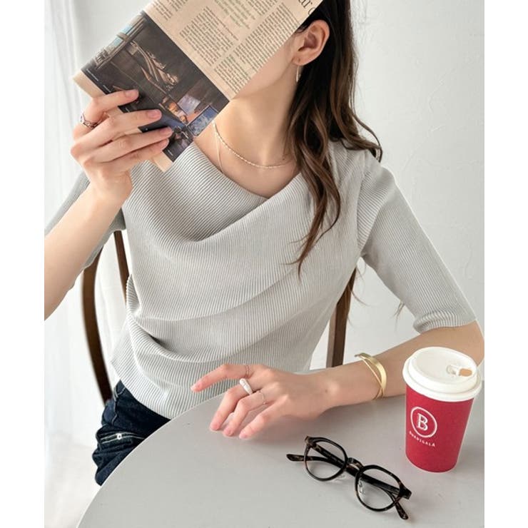 ライトグレー | 1枚で雰囲気美人。暑い日も、やっぱり上品でいたい。5分袖ドレープニット（半袖） | Classical Elf 