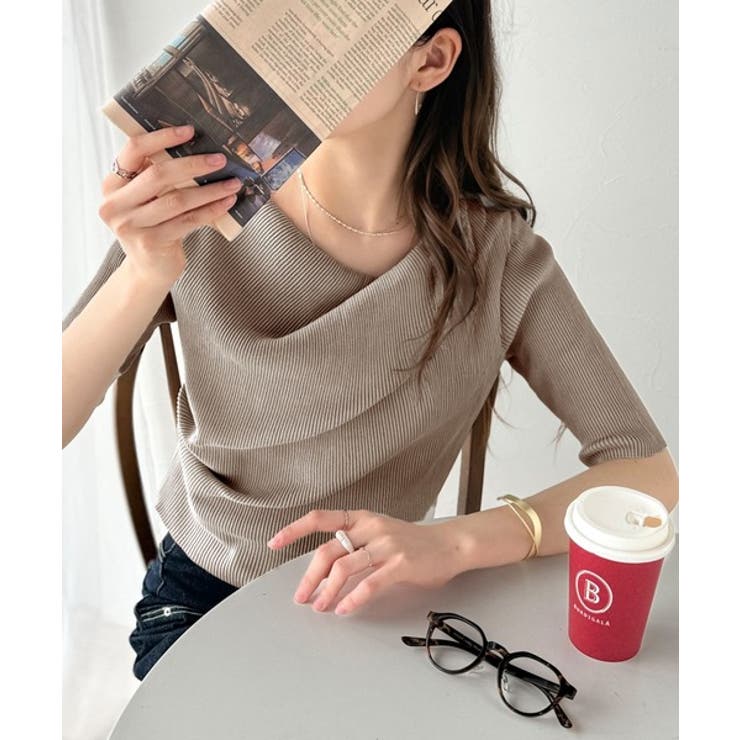 1枚で雰囲気美人。暑い日も、やっぱり上品でいたい。5分袖ドレープニット（半袖） | Classical Elf  | 詳細画像34 