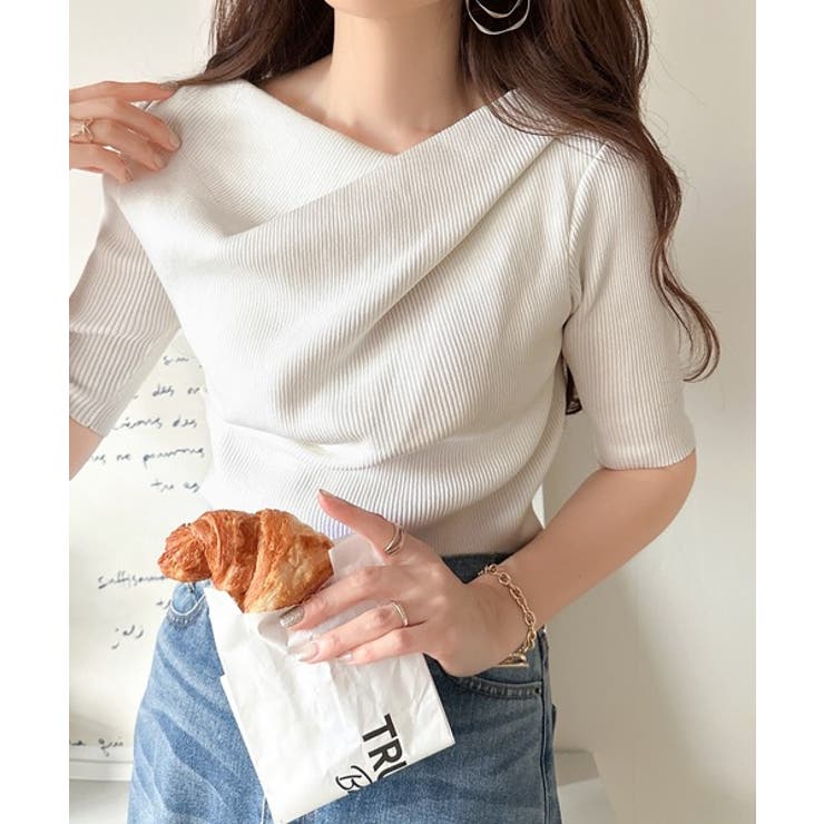 1枚で雰囲気美人。暑い日も、やっぱり上品でいたい。5分袖ドレープニット（半袖） | Classical Elf  | 詳細画像1 