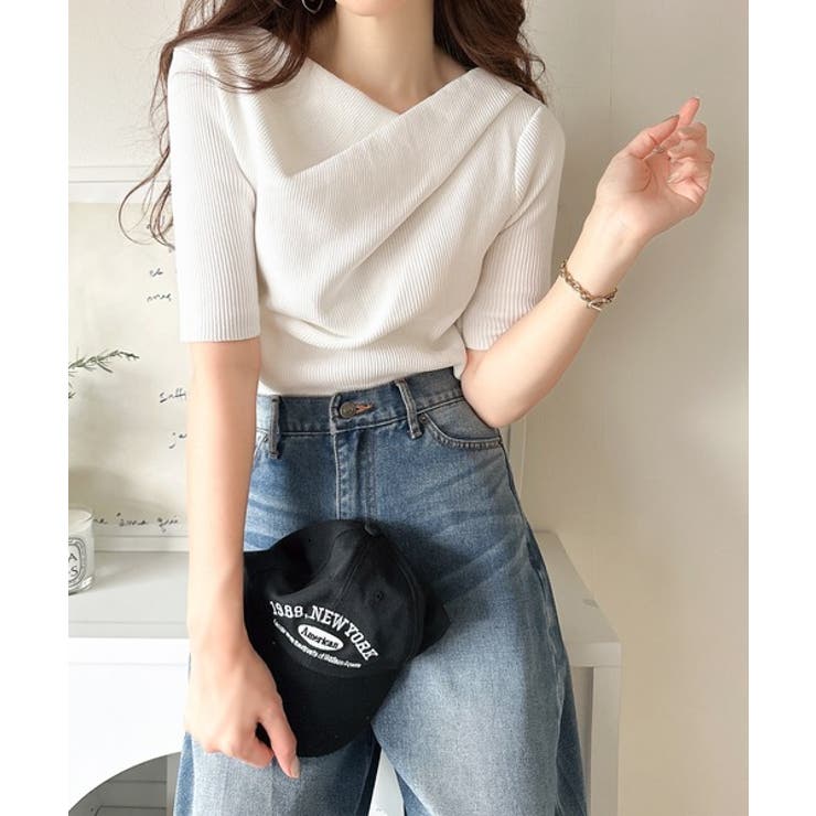 1枚で雰囲気美人。暑い日も、やっぱり上品でいたい。5分袖ドレープニット（半袖） | Classical Elf  | 詳細画像2 