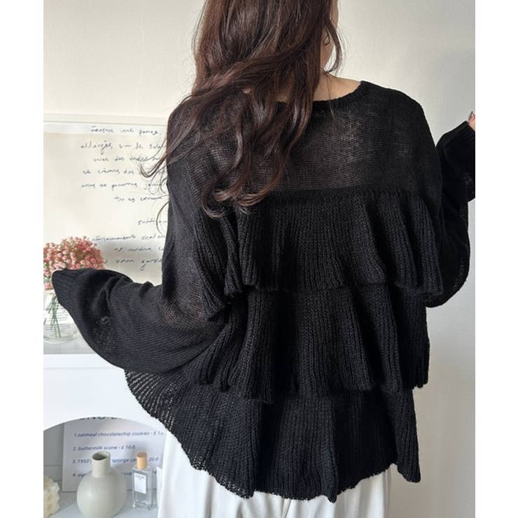 ふんわり大人フェミニン♪ティアードフリルモヘアタッチメッシュ編みニット（長袖） | Classical Elf  | 詳細画像5 
