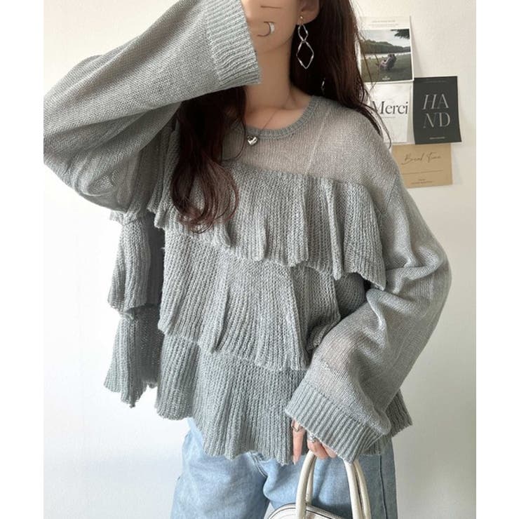 ふんわり大人フェミニン♪ティアードフリルモヘアタッチメッシュ編みニット（長袖） | Classical Elf  | 詳細画像8 